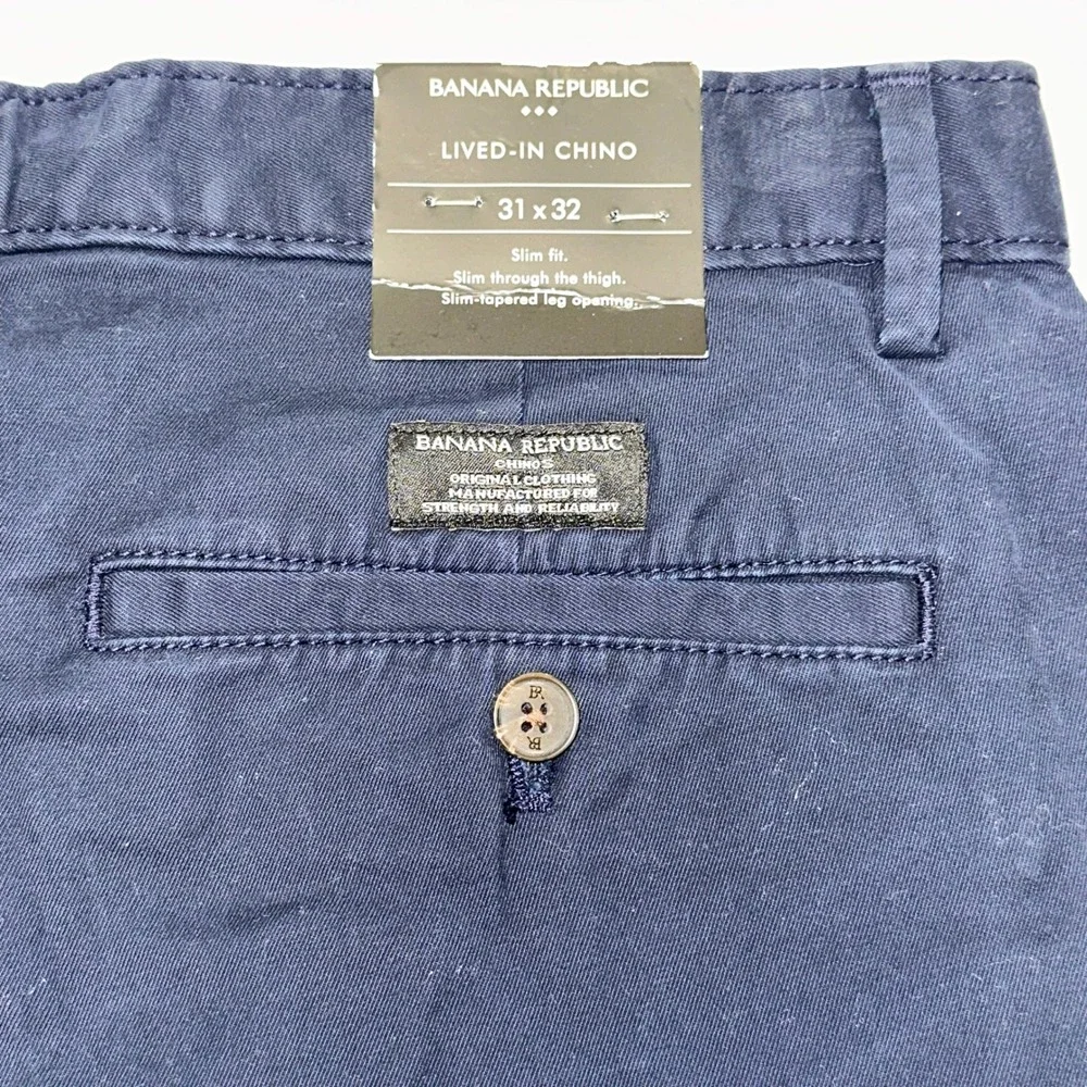 Banana Republic Lived-In Chino Men 31x32 (32x31) Blue Slim Fit Tapered Pants $70
